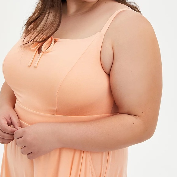 SUPER SOFT PEACH TIE-FRONT TIERED MIDI DRESS - Picture 3 of 8